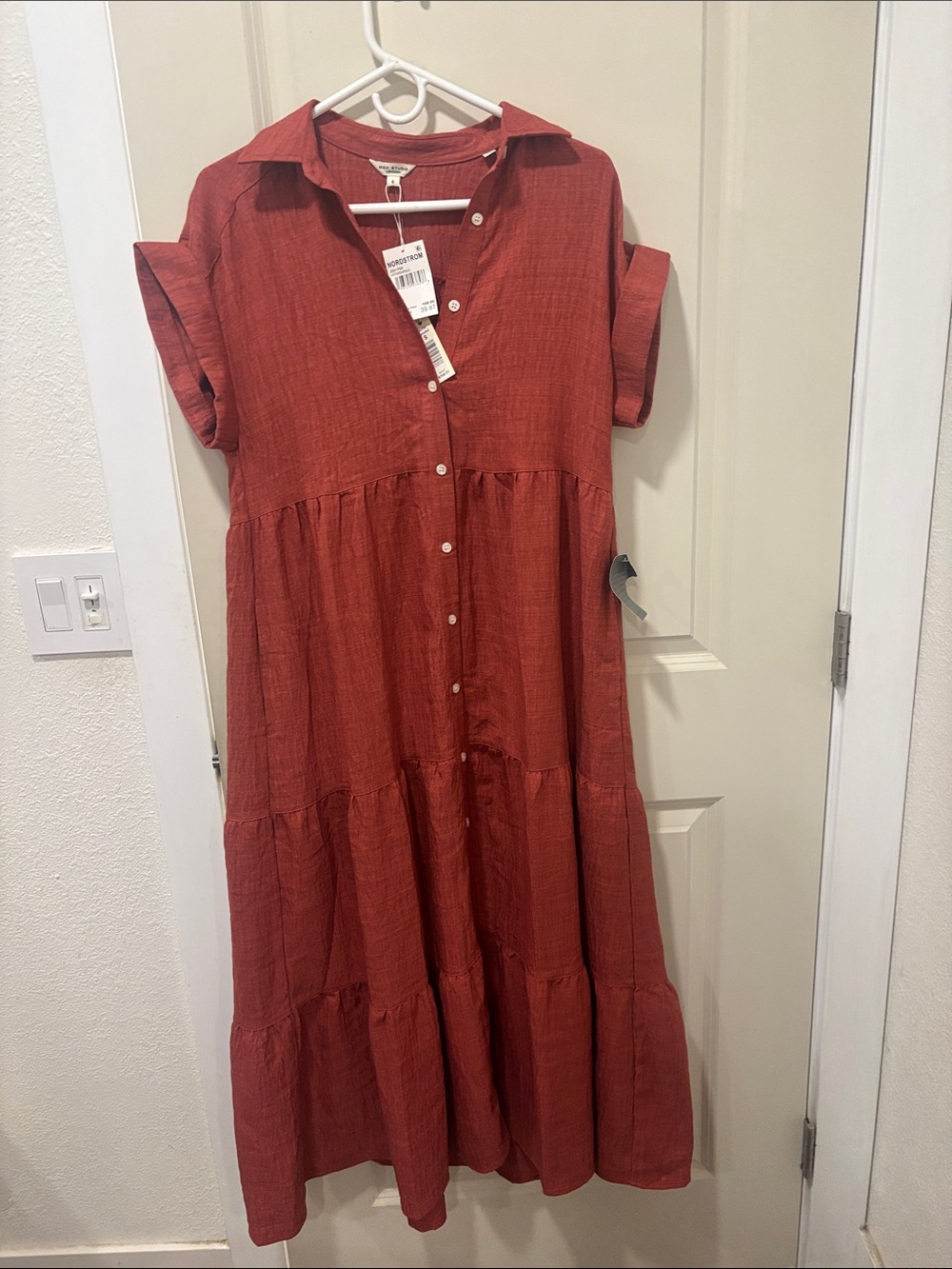 Max Studio Rust Tiered Button-Front Maxi Dress